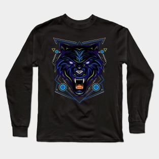 head wolf illustration with dark style Long Sleeve T-Shirt